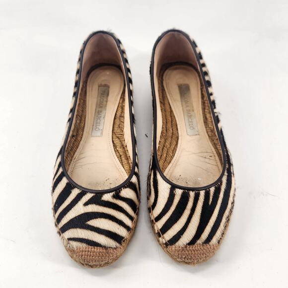 Paloma Barcelo Calf Hair Espadrille Size 7 Zebra Luxe Beach Resort Ballet Flats - Picture 2 of 8